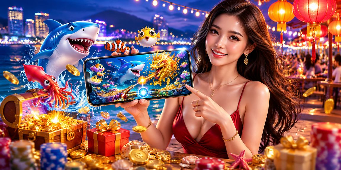 Người dùng tại chợ đêm Quy Nhơn trải nghiệm trò chơi bắn cá và giải trí trực tuyến trên điện thoại
